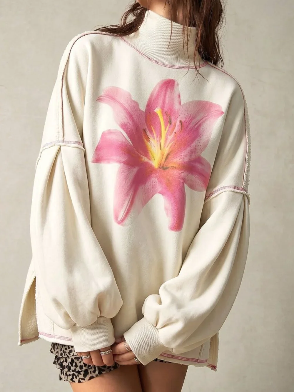 Apricot Casual Women's Knit Loose Fit Sweatshirt